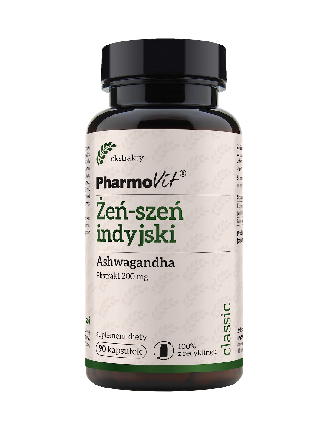 Żeń-szeń indyjski Ashwagandha 20:1 200 mg 90 kaps | Classic Pharmovit