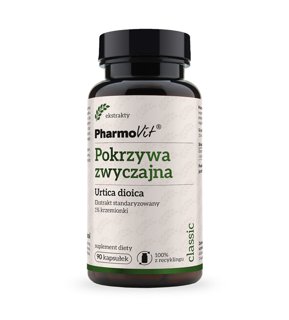 Pokrzywa zwyczajna Urtica dioica Ekstrakt standaryzowany 1% krzemionki 90 kaps | Classic Pharmovit