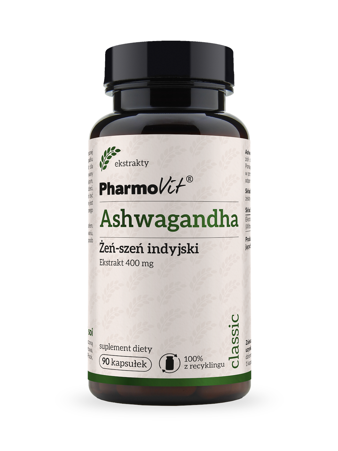 Ashwagandha Żeń-szeń indyjski 4:1 400 mg 90 kaps | Classic Pharmovit