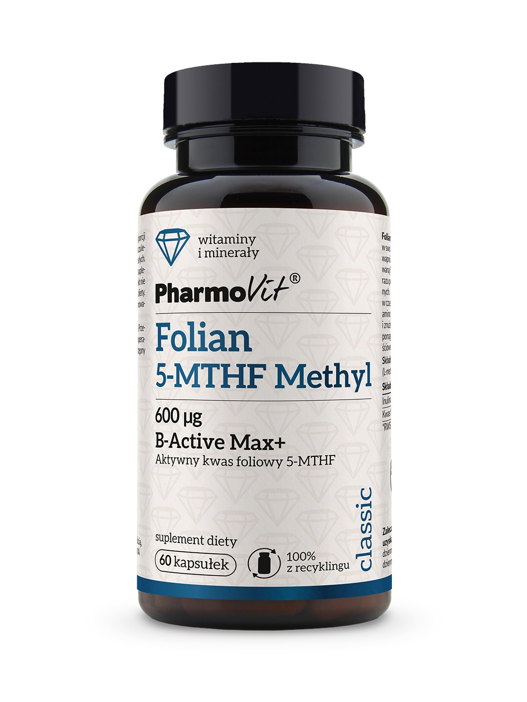 Folian 5-MTHF Methyl 600 µg B-Active Max+ 60 kaps | Classic Pharmovit
