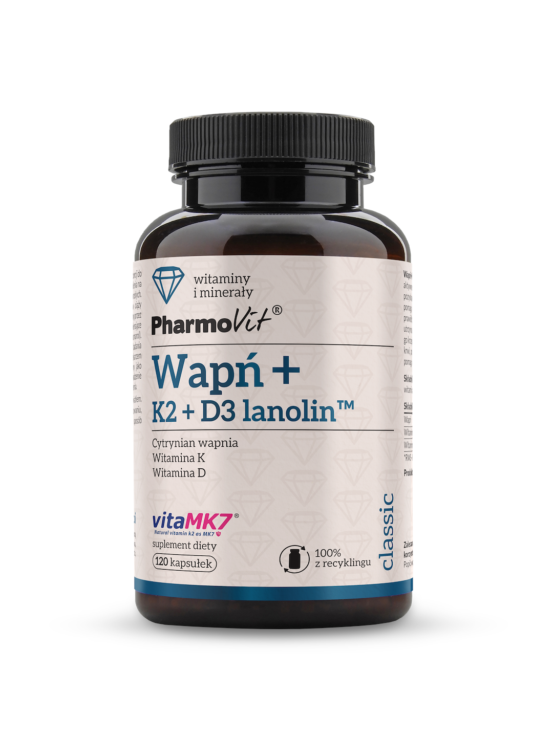 Wapń + K2 + D3 lanolin™ 120 kaps | Classic Pharmovit