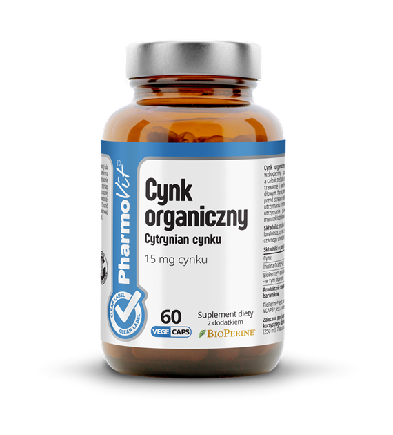 Cynk organiczny Cytrynian cynku 15 mg 60 kaps Vege | Clean Label Pharmovit