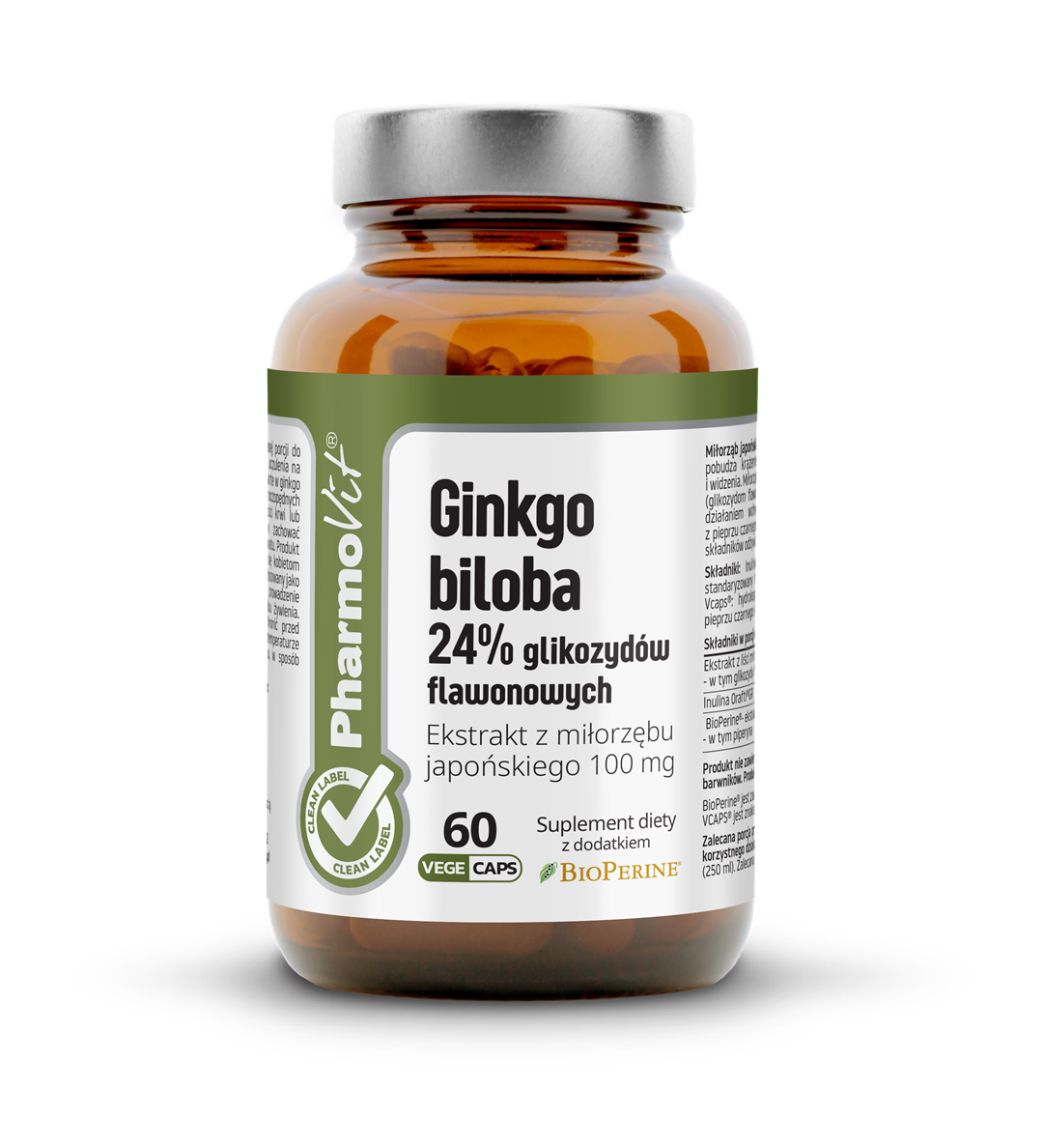 Ginkgo biloba 24% glikozydów flawonowych 60 kaps Vege | Clean Label Pharmovit