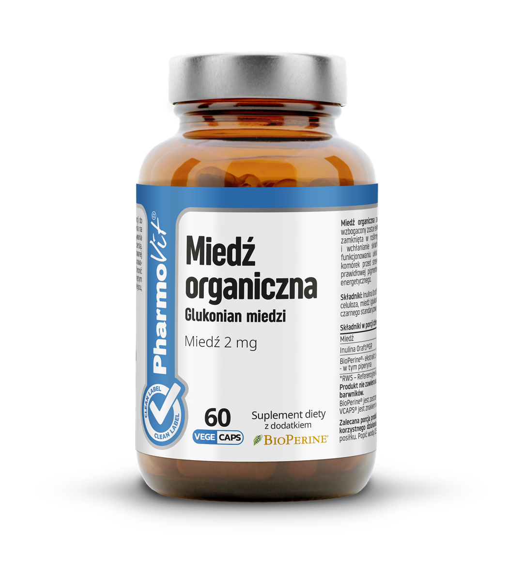 Miedź organiczna 2 mg 60 kaps Vege | Clean Label Pharmovit