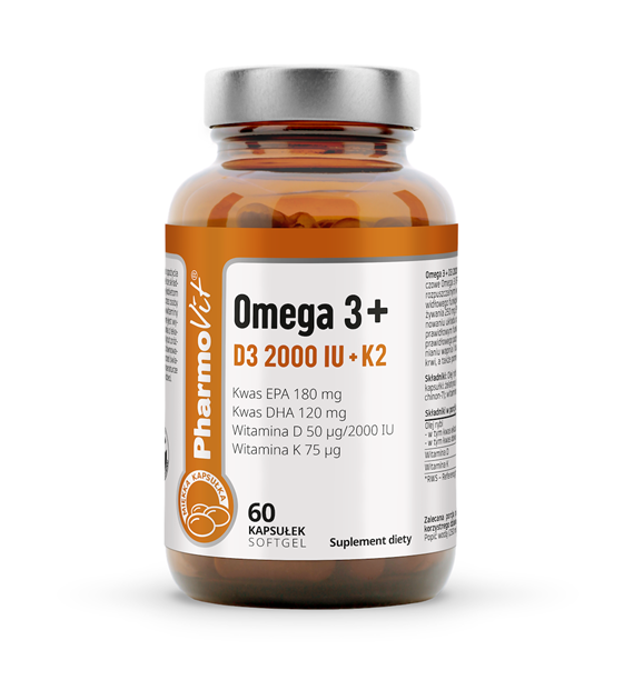 Omega 3+ D3 2000IU+K2 60 kaps Softgel | Clean label Pharmovit