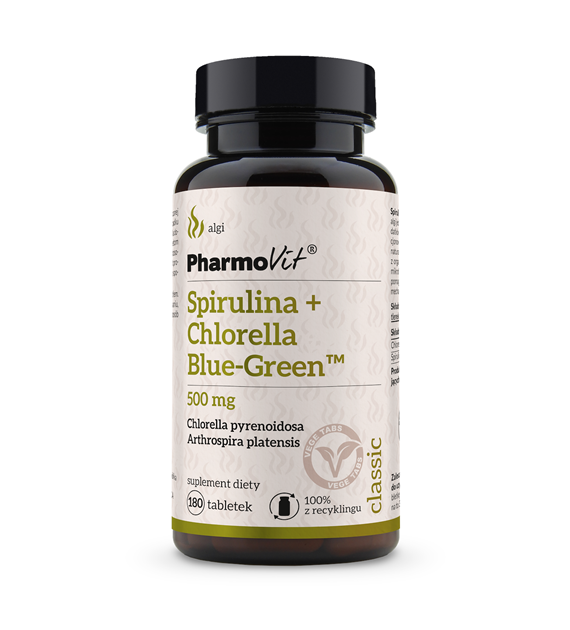 Spirulina + Chlorella Blue-Green™ 500 mg 180 tabl | Classic Pharmovit