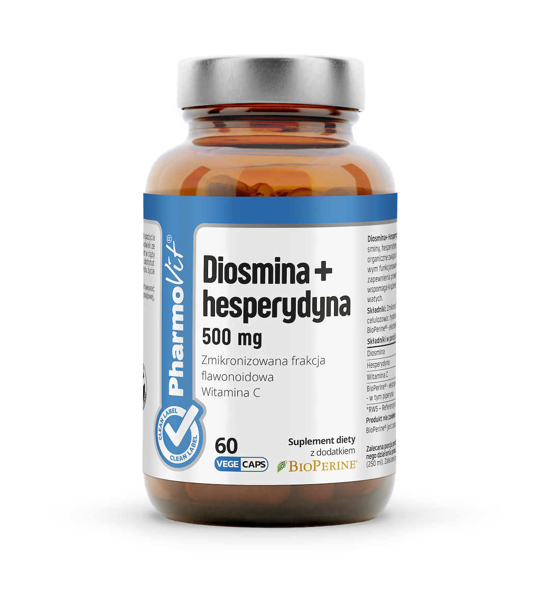 Diosmina + Hesperydyna 500 mg Zmikronizowana frakcja flawonoidowa 60 kaps | Clean Label Pharmovit