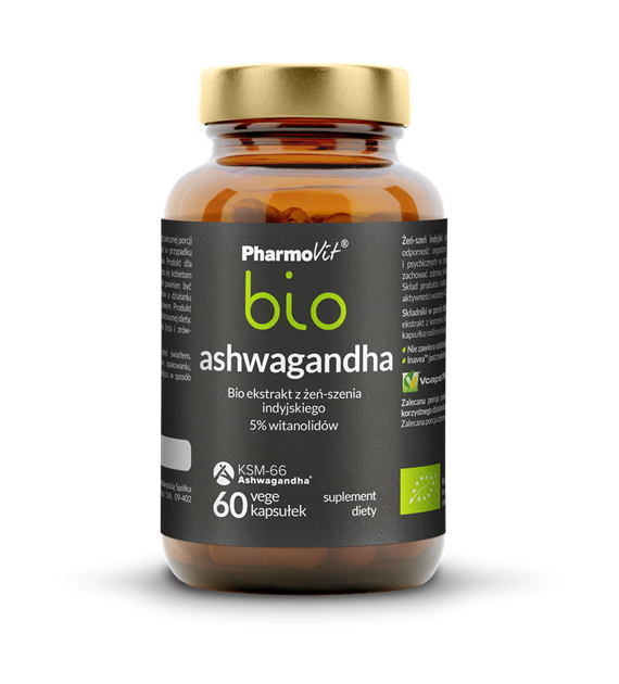 Ashwagandha bio ekstrakt bio z żeń-szenia indyjskiego 5% witanolidów 60 kaps Vcaps® Plus | Pharmovit bio