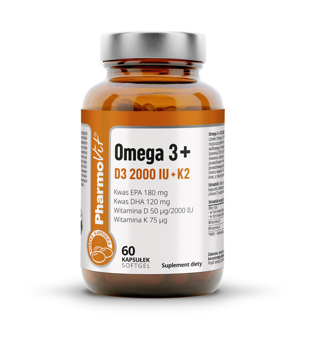 Omega 3+ D3 2000IU+K2 60 kaps Softgel | Clean label Pharmovit